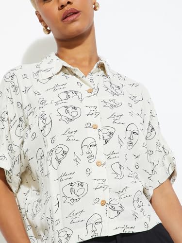 Max Alaya F X URB_N Women Printed Boxy Fit Shirt (Off White_XL)