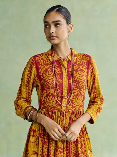 Aarke Ritu Kumar Mustard Mehak Midi Dress with Belt