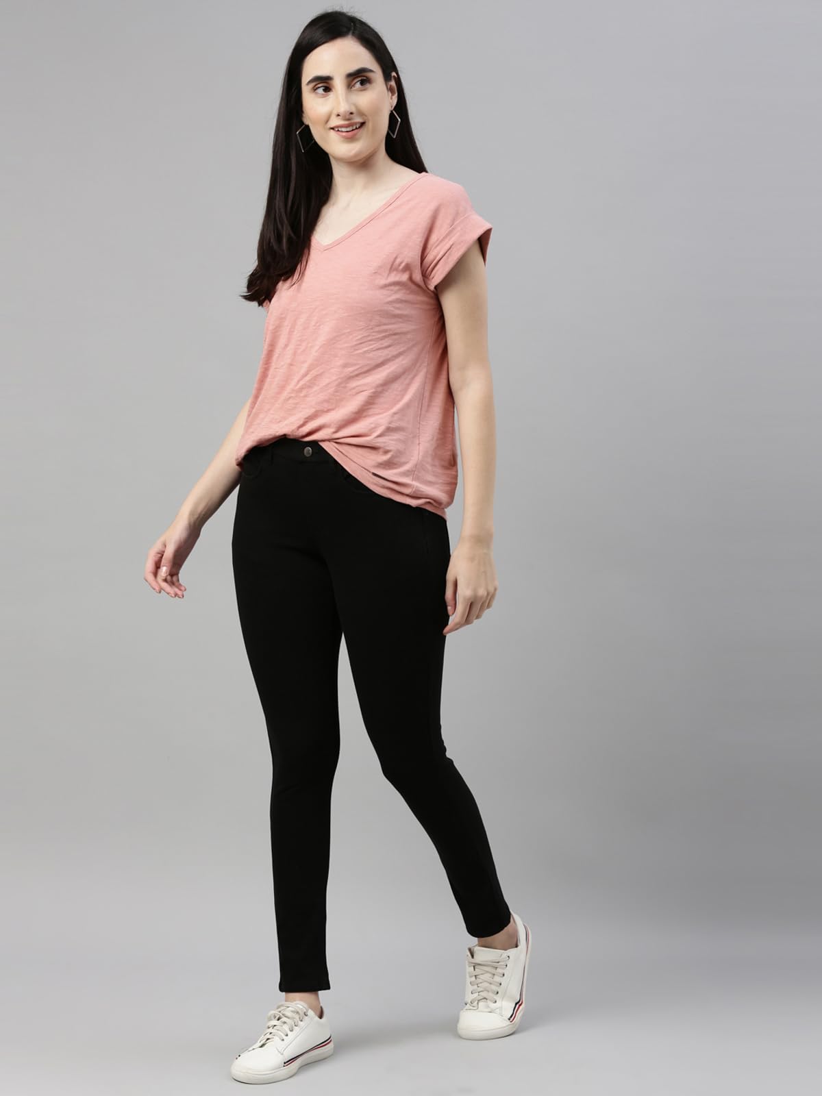 GO COLORS Women Black Mid Rise Cotton Super Stretch Premium Jegging - XL