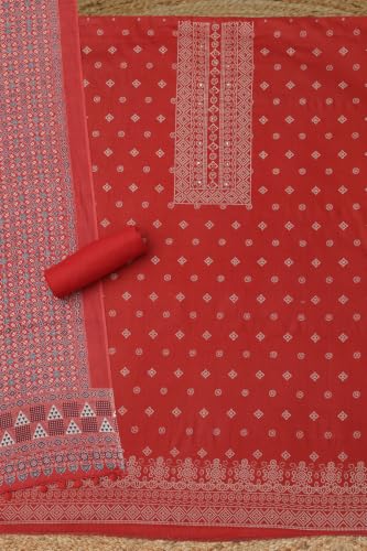 Soch Womens Rust Cotton Bandhani Dress Material