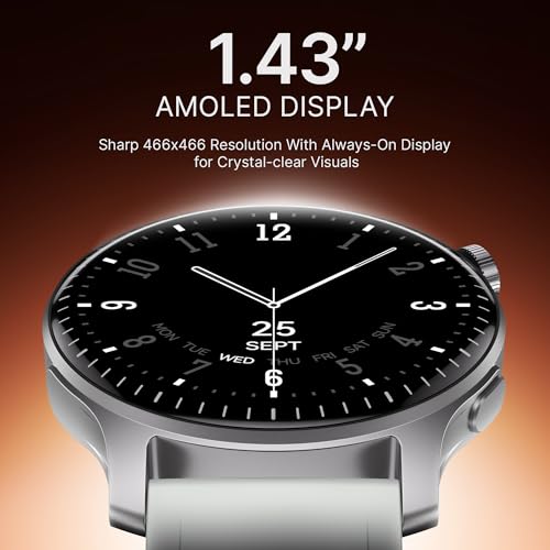 boAt Ultima Prime smartwatch with 1.43” AMOLED Display, AOD, Personalized Fitness Nudges, Functional Crown,100+ Sports Modes, Create Your Own Watchface, smartwatch for man and Woman (Silver Mist)