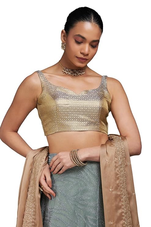 Soch Women's Tussar Sleeveless Regular Fit Blouse (BLSLJQD00654B_Gold 36)