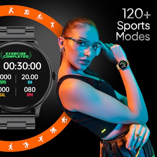Fire-Boltt Phoenix Pro Round Smart Watch 1.39" Display with Bluetooth Calling, AI Voice Assistant,SpO2 & Heart Rate Monitor, 120+ Sports Modes,IP67 Waterproof Metal Smart Watch for Men & Women - Black