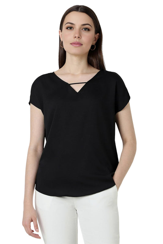 Van Heusen Women's Regular Fit T-Shirt (VWTSFRGFR01618_Black