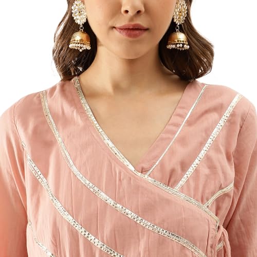Divena Peach Solid Cotton gota Work Kurta set with Dupatta