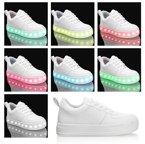 LENSBURY Rechargable LED Lights Party Dance Shoes with USB Charging for Women Girls and Children White