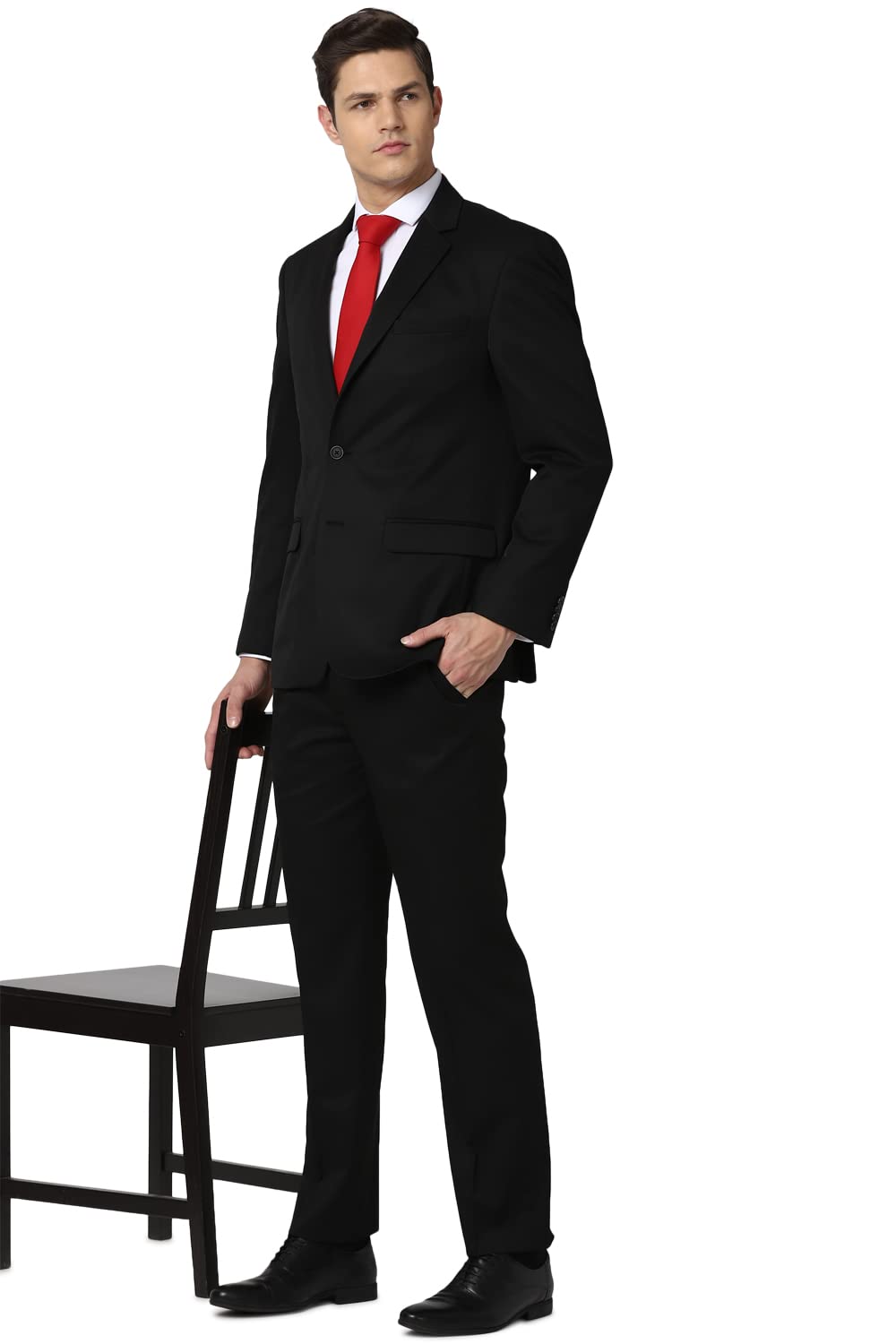 Peter England Men's Polyester Blend Regular Business Suit Pants Set (PESUOTLBO00861_Navy Blue_40)