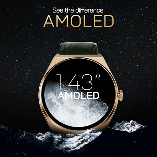 Fire-Boltt Phoenix Nova Smartwatch 1.43” Slim Super AMOLED Display 466x466 Pixel Always-On Display Bluetooth Calling Wireless Charging Rotating Crown Health Tracker for Men & Women Jade Green Leather