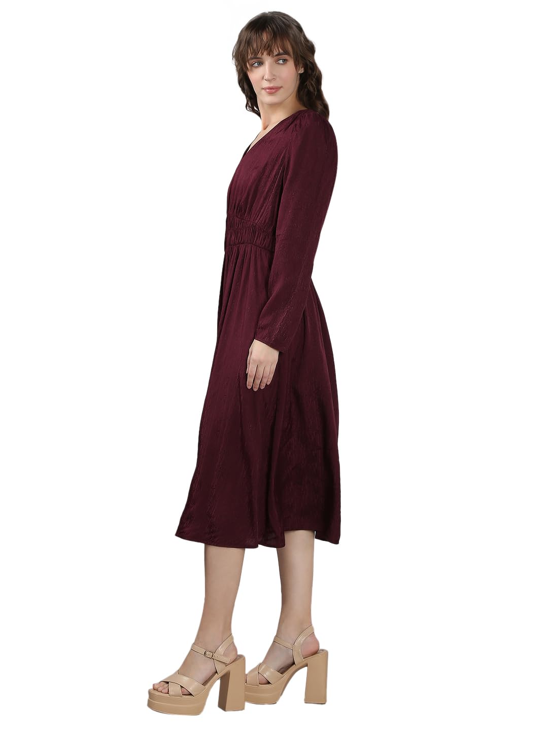 VERO MODA Women's Fit and Flare Maroon Dress