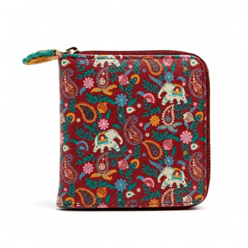 Chumbak Women’s Wallet – Paisley Blossoms Collection, Vegan Leather Square Wallet with Coin Pouch, Zipper Closure & Card Slots – Maroon Stylish Purse
