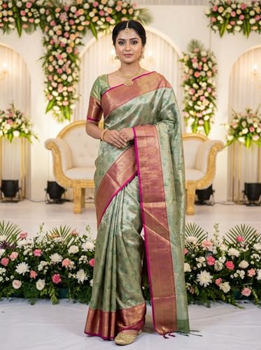 MIMOSA Women’s Green Art Silk Saree Woven with Zari Tissue | Kanjivaram Style Saree | Rich Pallu & Tassels | 6.2 Mtrs