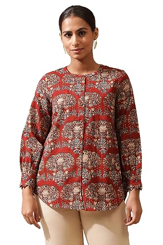 W for Woman Red Shirt in Hand Block Kalamkari Print_24JUF30003-910641B_L