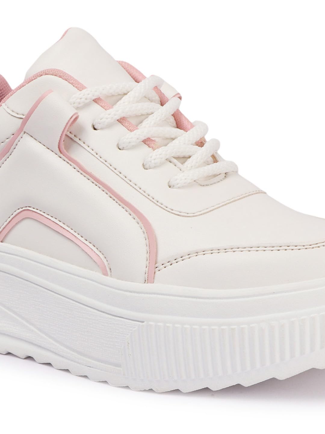 LENSBURY Women's Shoes for Walking Gym Training, Casual, Sports, Slip-On, Lightweight Lace up Athletics Slipon Running Sneaker for Ladies and Girls LBCNV4503WTPK-36 White