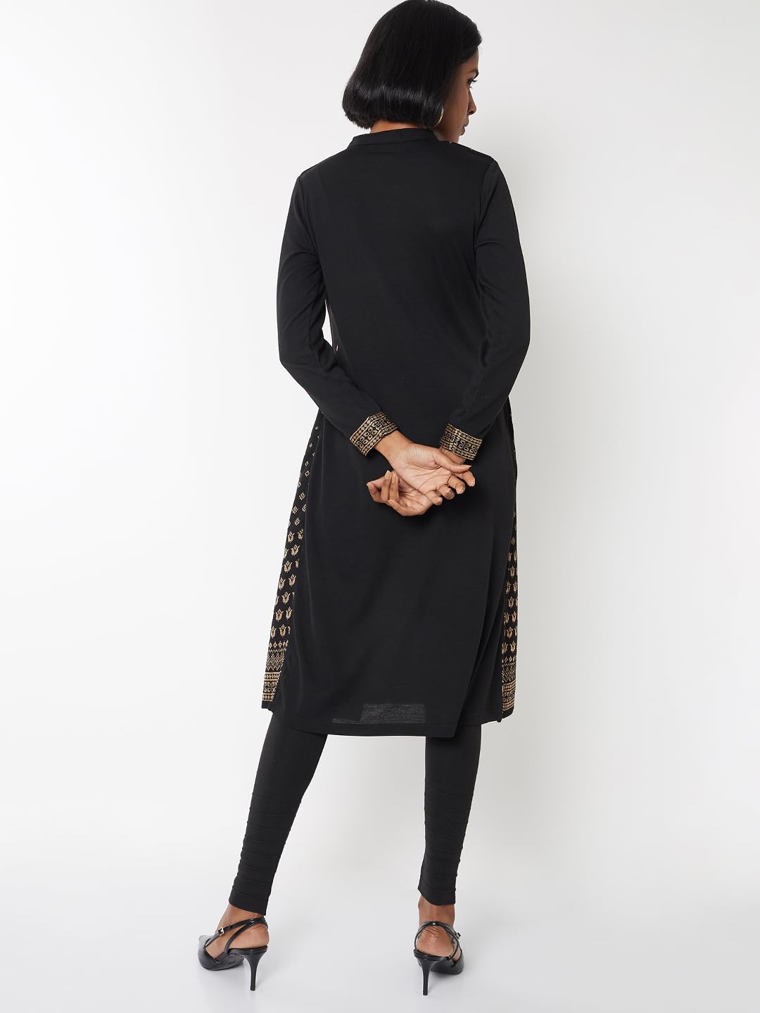 Max Women Knit Layered Winter Kurta (Black_S)