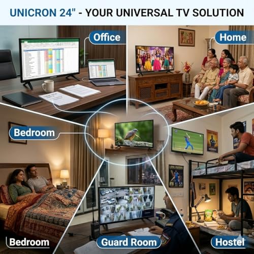 UNICRON 24 Inch Non Smart LED TV with 30W Sound Output, Slim Design Clear HD Display with HDMI & USB Ports, Ideal for Security, Office, Gaming & CCTV Monitoring