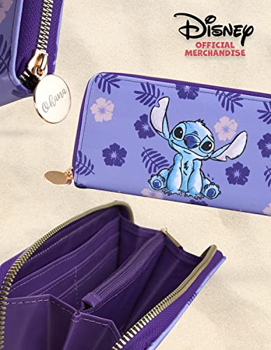 Disney Stitch Purse for Women Teenagers Girls, Zip Around Coin Purse with Card Slots, Travel Wallet - Stitch Gifts for Women, Purple Stitch, One Size, Zippered