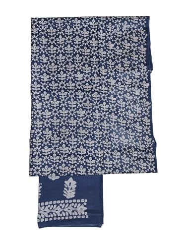Ivikta Women's Block Print Unstitched Salwar Suit Dress Material with Dupatta | Batik Print Katan Silk Salwar Suit fabric (Indigo)