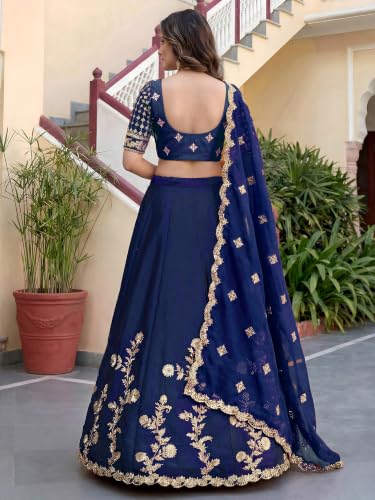 Zeel Clothing Women's Thread and Sequins Embroidered Work Silk Lehenga Choli With Dupatta (5135-Blue-Women-Lehenga-Choli-Latest; Free size) (Blue)