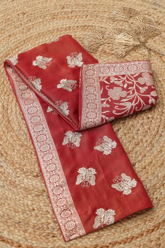 Soch Womens Red Tissue Jacquard Woven Botanical Dupatta