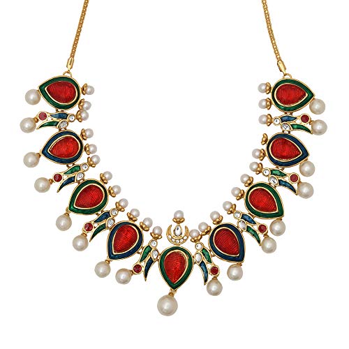 Estele 24 Kt Traditional Kuiri Shape Gold Plated Choker Style Necklace Set for Women