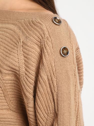 GUESS Women Beige Solid Boat Neck Dress