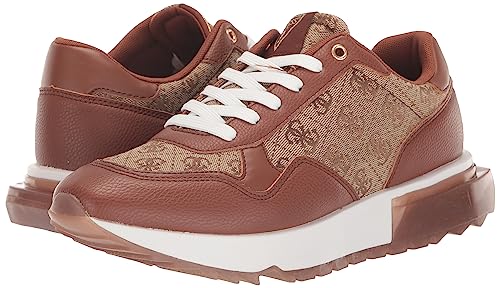 GUESS womens MelanySneaker, Medium Brown Logo Multi, 8
