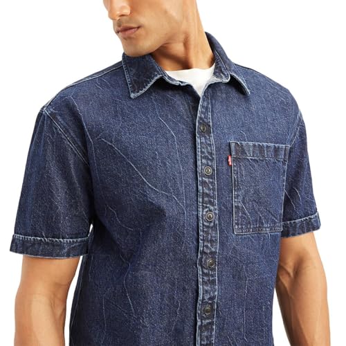 Levi's Men's Solid Relaxed Fit Shirt (004OI-0001_Blue