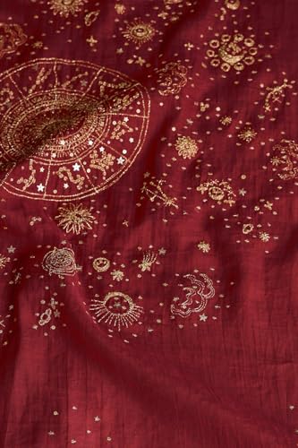 Taneira Women Red Pure Silk Cotton Embroidered Saree with Unstitched Blouse Piece (SAPP01AA1376-Red)