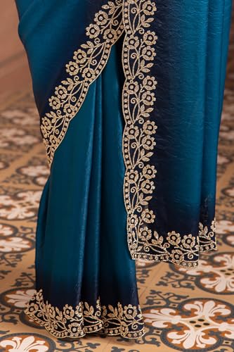 Soch Womens Teal Green Organza Saree With Stone Work