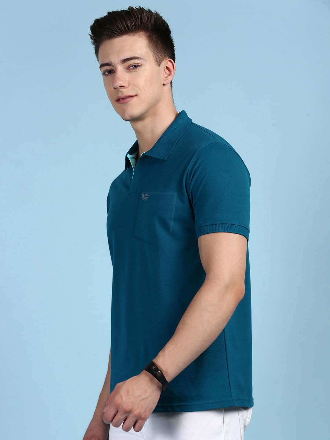 Lux Cozi Men's Half Sleeve Soild Casual T-Shirt with Chest Pocket_COZI_2122_EMRAD_XL_1PC Emerald