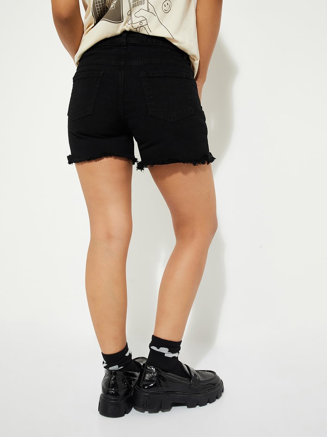 Max URB_N Women Solid Denim Shorts (Black_28)