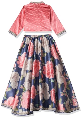 BIBA Girl Printed Skirt Kid(Kw4753_Pnk/Blu_15), Viscose, Lehenga Set, Readymade, Pink