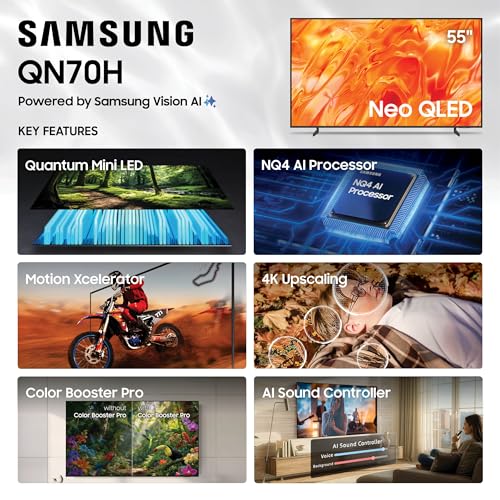 Samsung 55-Inch Class Neo QLED QN70H (2026 Model, 55Q70H) Quantum Mini LED, 100% Color Volume with Quantum Dot, NQ4 AI Processor, 4K Upscaling, Color Booster Pro, AI Sound Controller, Alexa Built-in