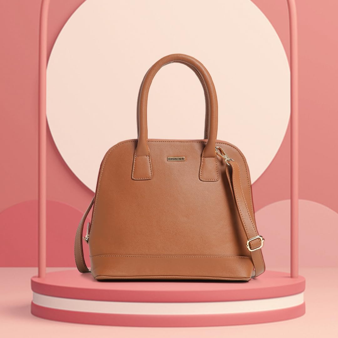 Fastrack Structured Satchel Bag for Women | Classic Bag for Girls, Ladies, Women | Spacious Bag for College, Work Made of Faux Leather (Tan)
