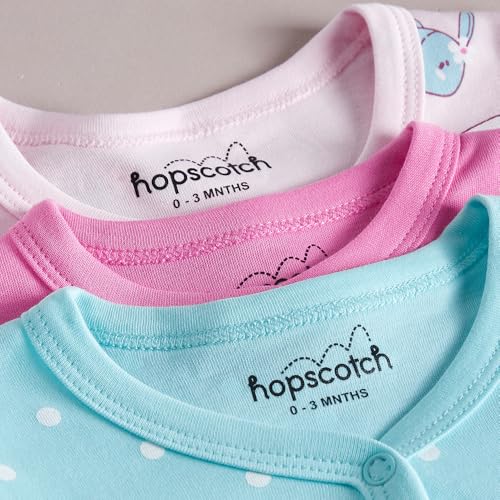 Hopscotch Girls Multi Full Sleeves 3-Pack Pure Cotton Bunny T-shirts For Ages (0-3 Months)