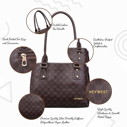 Keywest Women's Penguin Luxe Tote Handbag for Women | Office Bag for Work | Ladies Purse | Stylish Shoulder Bag | Gift For Women | Brown