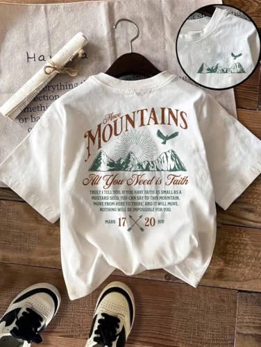 GURIK Men's Oversized Baggy Fit Drop Shoulder Printed Tshirt(SF-Mens-osize-Tshirt-Mountain-White-S)