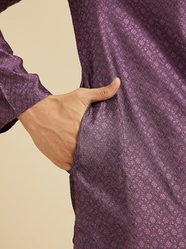 Manyavar Men's Viscose Blend Embroidered Neckline Kurta Pyjama Set (Purple,2XL)