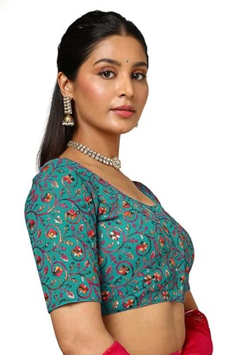 Soch Womens Teal Georgette Embroidered Blouse with Sequins