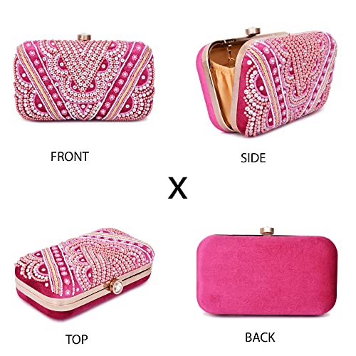 For The Beautiful You Dark Pink Embroidered Women's Clutch (620)