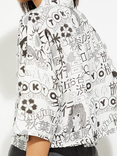 Max URB_N Women Printed Boxy Cropped Shirt (Ivory_S)