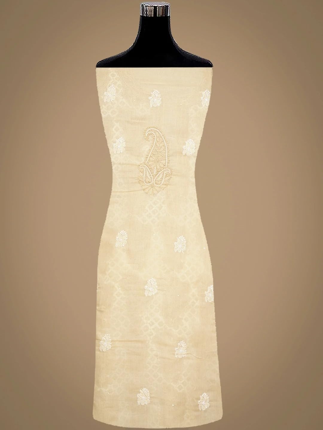 Ada Hand Embroidered Lucknowi Chikankari Unstitched Cotton Dress Material Suit Piece with Dupatta for Women 01A984806 Fawn