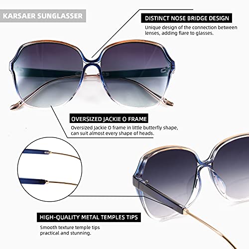 Karsaer Large Frame Oversized Jackie O Women Non-Polarized Sunglasses Butterfly Women Shades, Yellow & Blue