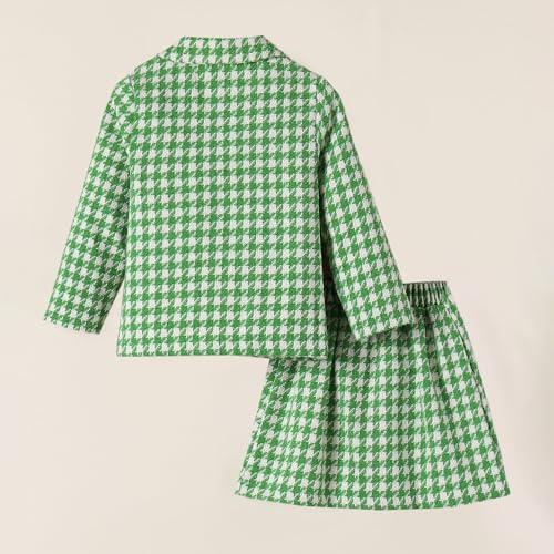 Hoscotch Girls Houndstooth Green Full Sleeves Skirt Set For Ages (3-4 Years)