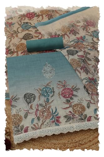 Soch Womens Powder Blue Kota Floral Dress Material With Sequins