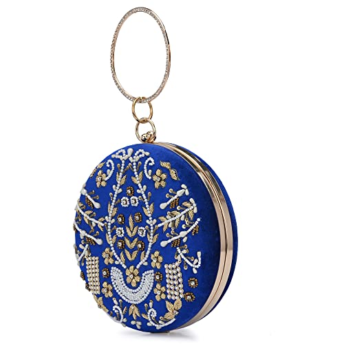 For The Beautiful You Blue Embroidered Women's Clutch (412)
