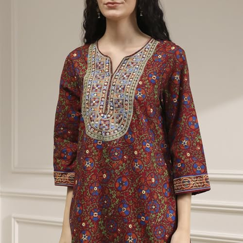 Biba Women Blue Rust Cotton A-Line Printed Kurta Set_32