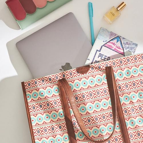 TEAL BY CHUMBAK Women's Office Tote Bag, Printed Canvas Shoulder Bag for College, Work and Travel, Stylish and Durable with Laptop Compartment