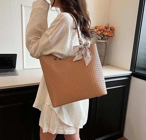 SIBY Checkered Design Top Handle Shoulder Bags for Women's with Bow Ribbon (Khaki)