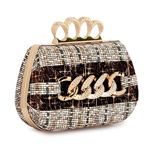 TOOBA Handicraft Hand Beautiful Bling Box Clutch Bag 4 Ring Purse for Bridal, Casual, Wedding Bag for Women & Girls Bag for Women